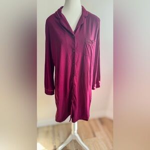 Women's Burgundy Button-Down Nightshirt - Size M/L